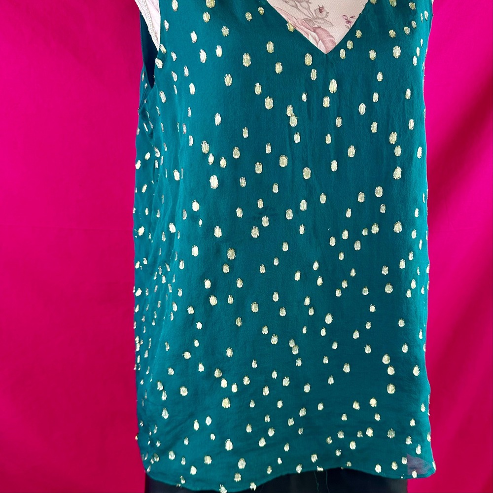 Lilly Pulitzer Silk Tank Top Gold Metallic‎ Dot Green Sleeveless V Neck Size M - Picture 15 of 17